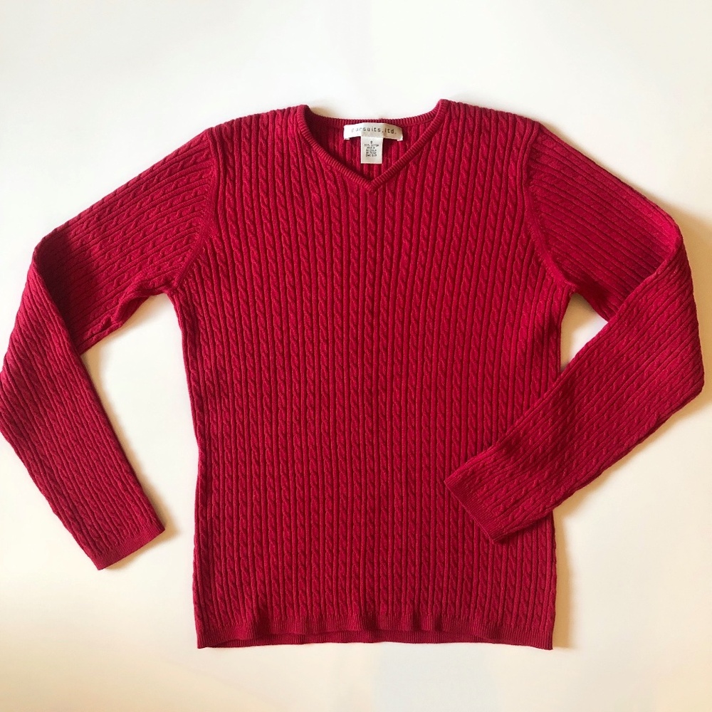 NWOT Red Cable Knit V-Neck Sweater